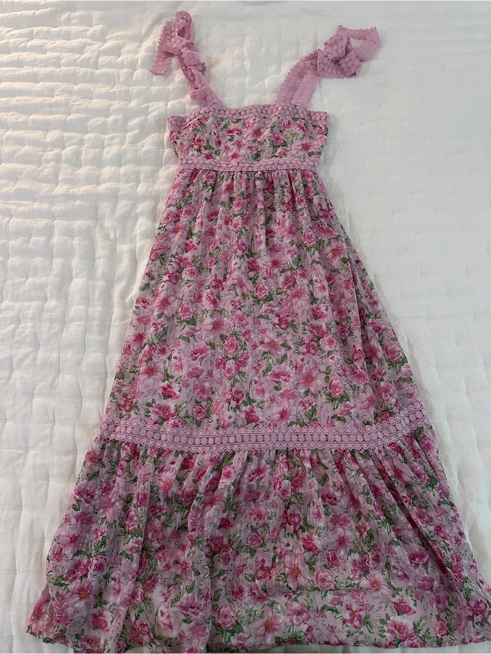 Pink floral midi dress